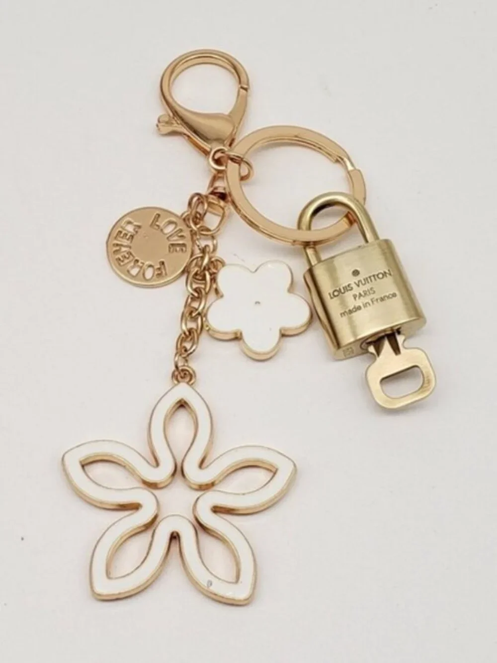 Authentic Louis Vuitton Gold Lock & Key 🔑 Bag Charm w/ Unbranded Clover Charm